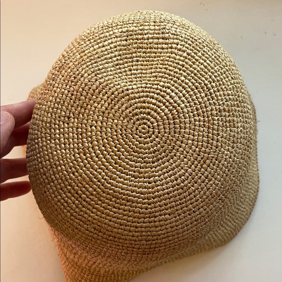 90s Chic Tan Straw Woven Bucket Hat Summer Vacation - Picture 3 of 7